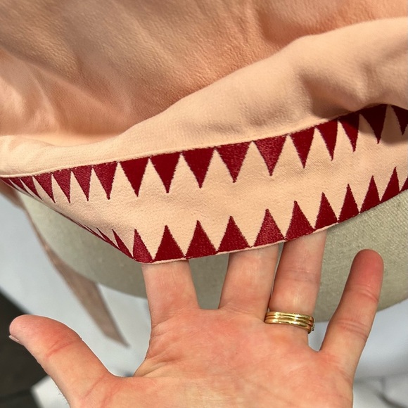 Marie Oliver Pale Pink and Red Accent Wrap Blouse Side Buttons and Tie XS - Picture 6 of 12